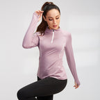 Autumn And Winter Fitness Running Yoga High Elastic Tights Quick Drying Stand Collar Sweater (Color:Pink Size:XL), S, M, L, XL, XXL — L