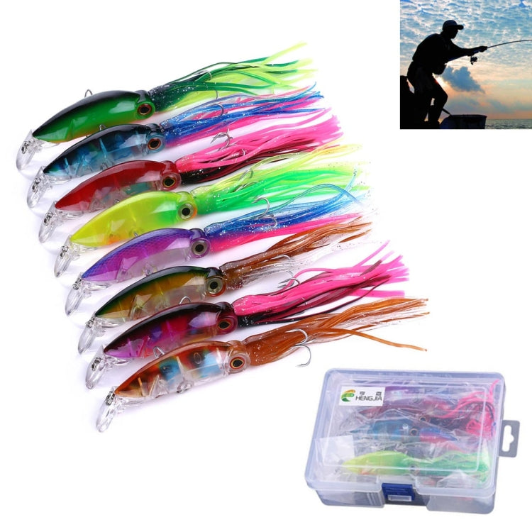 HENGJIA JIZ002 10cm/16.6g 8 PCS Big Octopus Squid Shaped Hard Baits Long Shot Fishing Lures Tackle Baits Fit Sea Fishing and Freshwater Fishing, Boxed