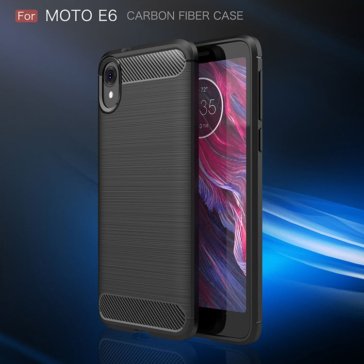 Brushed Texture Carbon Fiber Shockproof TPU Case for MOTO E6 — Navy Blue