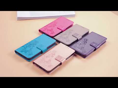 For iPhone 18 Pro Four-leaf Clasp Embossed Buckle Leather Phone Case(Magengta) - YouTube Video