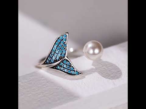 Female Sterling Silver Open Diamond Ring Mermaid Foam Pearl Ring - YouTube Video