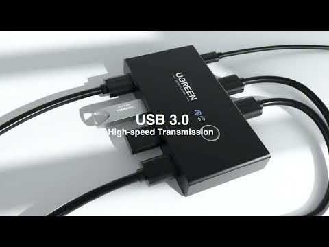 Ugreen USB Switch Selector 2 USB Ports Sharing 4 USB Ports Switcher Adapter for Mouse, Keyboard, Printer - YouTube Video
