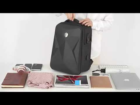 17 inch Password Lock Large Capacity Waterproof Laptop Backpack with USB Port(Black) - YouTube Video