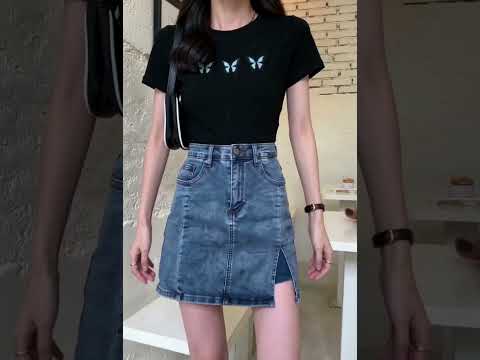 Summer Tight-fitting High-waisted A-line Slim Skirt With Splits, Size: S(627 Blue) - YouTube Video