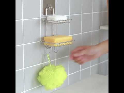 Creative Double Layer Stainless Steel Soap Stand Non-trace Magic Sticker Style Soap Dish Bathroom Shelf Belt Hanger - YouTube Video
