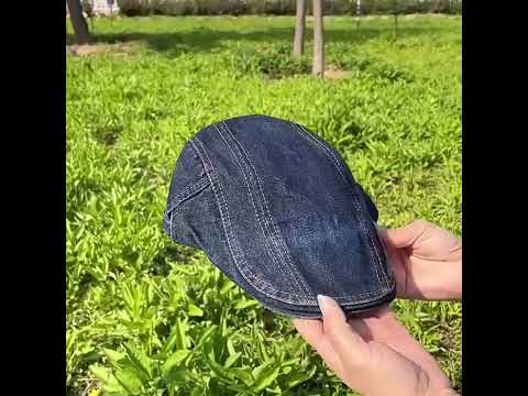 Men / Women Stitching Washed Denim Beret, Size:Adjustable(Dark Blue) - YouTube Video