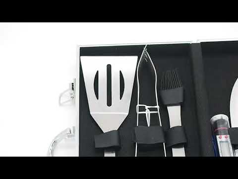 10 in 1 Barbecue Combination Tool Set Aluminum Box Stainless Steel Grill Set - YouTube Video