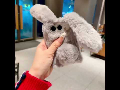 For iPhone Duo Foldable Plush Rabbit TPU Phone Case(Black) - YouTube Video