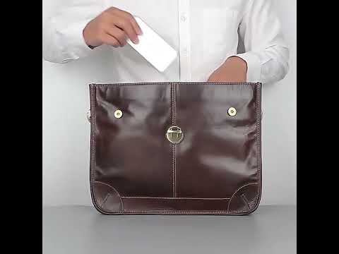 Men Retro Cowhide Leather Briefcase Multifunctional Laptop Bag for 15.6 Inch Computer(Coffee) - YouTube Video
