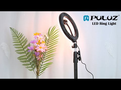 PULUZ 7.9 inch 20cm Light+ 1.1m Tripod Mount USB 3 Modes Dimmable Dual Color Temperature LED Curved Light Ring Vlogging Selfie Photography Video Lights with Phone Clamp(Black) - YouTube Video