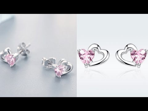 Heart-shaped S925 Sterling Silver Earrings with Gemstones - YouTube Video