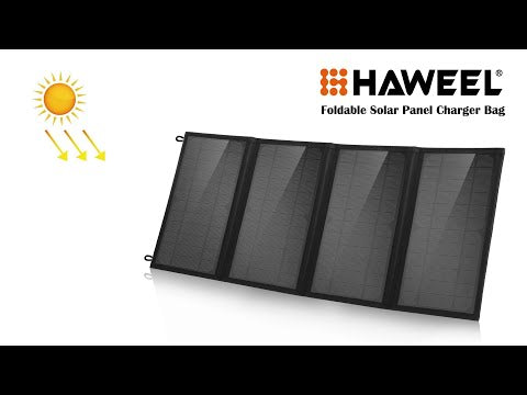HAWEEL 18W 3 Panels Foldable Solar Panel Charger Bag with 5V / 3.1A Max Dual USB Ports, Support QC3.0 and AFC - YouTube Video