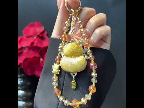 Lucky Cat Beaded Phone Charm Strap(Pink) - YouTube Video