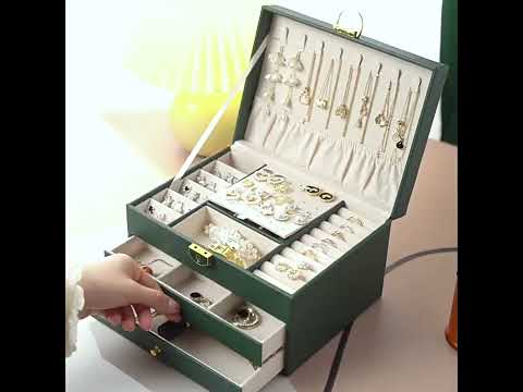 Diamond Pattern PU Leather Three-layer Drawer Jewelry Box Necklace Ring Jewelry Storage Box(White) - YouTube Video
