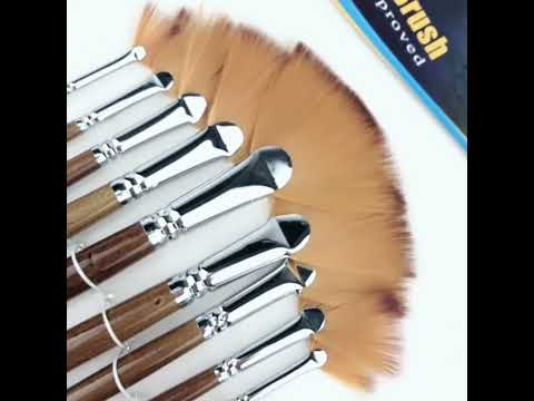 ZHU TING 9 PCS / Set Wooden Pole Fan-Shaped Nylon Hair Paintbrush Gouache Watercolor Acrylic Oil Painting Fishtail - YouTube Video