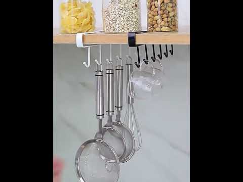 2 PCS Hooks Storage Rack Cup Towel Hanging Holder Bathroom Kitchen Cabinet Organizer(Black) - YouTube Video