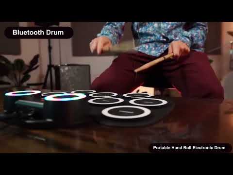 Portable Hand Roll Electronic Drum Flashing Light Bluetooth Drum(Black White) - YouTube Video