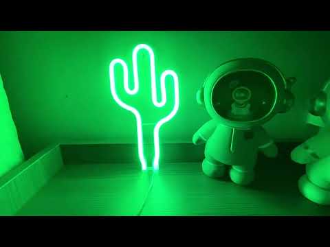 LED Neon Pendant Decoration Lamp Warm Night Light(Cactus) - YouTube Video