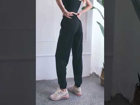 High Waist Drawstring Fitness Pants Loose Casual Sports Yoga Clothes (Color:Black Size:S) - YouTube Video