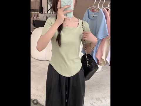 Summer Big U-neck Babes Look Thin Slim Fit Irregular Top, Size: M(Black) - YouTube Video