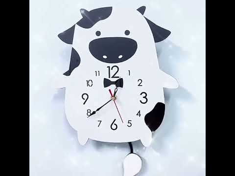Creative Home Office Bedroom Decoration Cow Swing Acrylic Wall Clock (Red) - YouTube Video