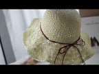Literary Style Foldable Bow Straw Hat Sunhat(Beige) - YouTube Video