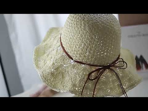 Literary Style Foldable Bow Straw Hat Sunhat(Beige) - YouTube Video