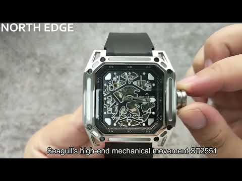 NORTH EDGE Space X Hollow Through The Bottom Automatic Mechanical Luminous Watch For Men(Black) - YouTube Video
