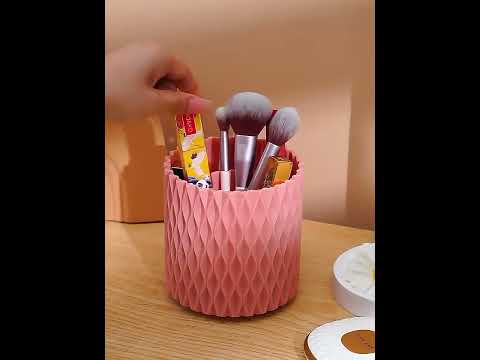 Desktop Rotating Makeup Brush Storage Box Multifunctional Office Pen Holder(White) - YouTube Video