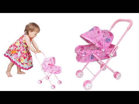 Children Doll House Toys Folded Canopy Iron Stroller - YouTube Video