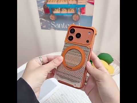 For iPhone 17 Pro Max Eagle Metal Frameless Woven Fabric PC Magnetic Holder Phone Case(Orange) - YouTube Video