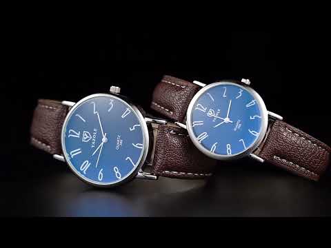 YAZOLE 299 Arabic Numerals Dial Couple Business Belt Watch(Small White Tray Brown Belt) - YouTube Video