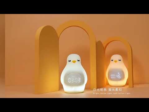 Creative Multifunctional Penguin Silicone Cute Beans Wake Children Sleeping LED Electronic Alarm Clock(Yellow Light) - YouTube Video