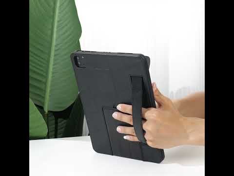 For iPad Air 13 2026 / 2025 / 2024 Wristband Retro Vegan Leather Back Tablet Case with Holder(Red) - YouTube Video