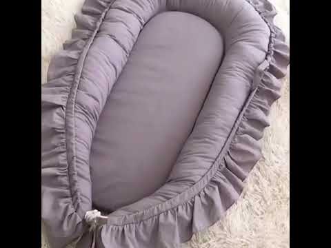 Lace Cotton Baby Uterus Bionic Bed Portable Newborn Bed Mat(Gray) - YouTube Video