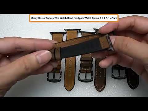 Crazy Horse Texture TPU + Stainless Steel Watch Band for Apple Watch Series 7 45mm / 6 & SE & 5 & 4 44mm / 3 & 2 & 1 42mm(Brown) - YouTube Video