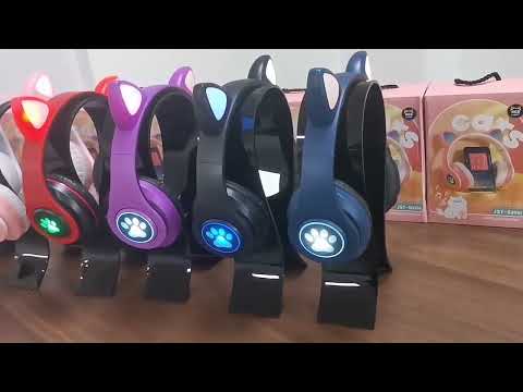 B39 Cat Ear Design LED Gradient Light Wireless Bluetooth Headset(White) - YouTube Video
