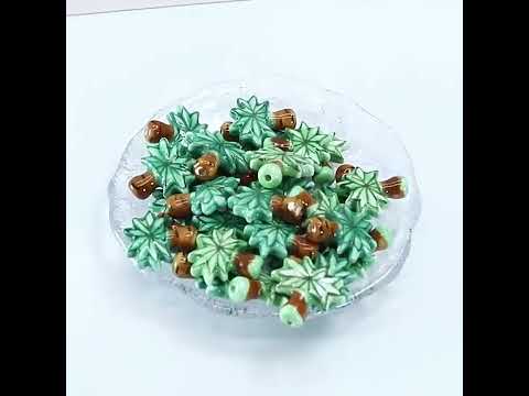 20 PCS/Pack Hand-Painted Ceramic Coconut Tree Shaped Bead Bracelet DIY Accessories(Light Green Leaves) - YouTube Video