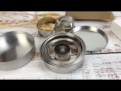 12 PCS / Set Stainless Steel Round Shape Cutting Mould Mousse Cake Doughnut Baking Tools - YouTube Video