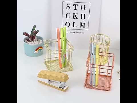 Rose Gold Metal Pen Holder Box Case Iron Art Receiving Basket Desk Stationery Office School Desk Supplies(Round) - YouTube Video