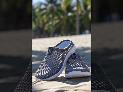 Hollow Hole Shoes Light and Breathable Home Half Slippers Beach Shoes for Women, Size:36(163Grey) - YouTube Video