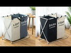 2 Grids Black and Beige Fabric Folding Hamper Waterproof Padded Oxford Compartment Laundry Basket Hamper - YouTube Video