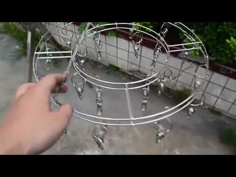 Round Stainless Steel Clothes Clip Hanger with 20 Clips - YouTube Video