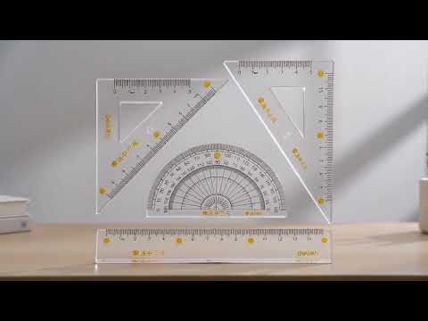 Deli 4 in 1 Student Exam Ruler Four-piece Set Containing Ruler Triangle Protractor - YouTube Video