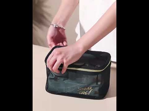 Travel Large Capacity Transparent Mesh Cosmetic Bag, Style: Square - YouTube Video