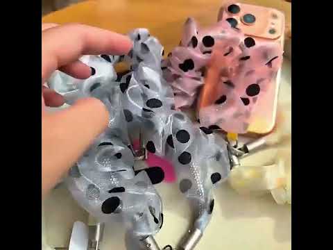 Spot Pattern Silk Scarf Short Chain Phone Wrist Strap with Tether Pad(Blue Purple) - YouTube Video