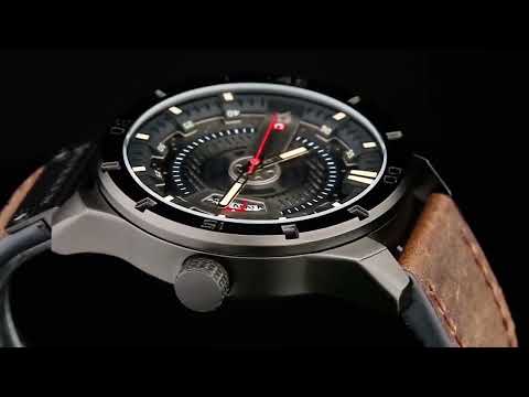CURREN M8301 Men Military Sports Watch Quartz Date Clock Leather Wristwatch(black case orange) - YouTube Video