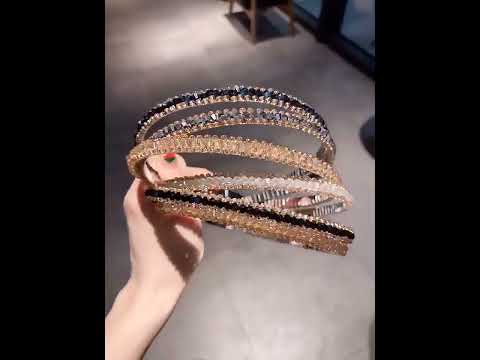 Gold Trim Crystal Hoops All-Match Hair Accessories Headband Non-Slip Crystal Headwear(1 Navy Blue) - YouTube Video