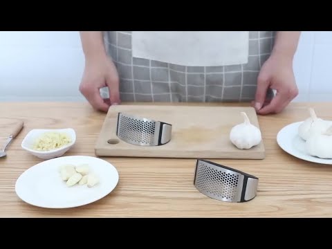 Stainless Steel Garlic Presser Manual Garlic Mincer Chopping Garlic Tools - YouTube Video