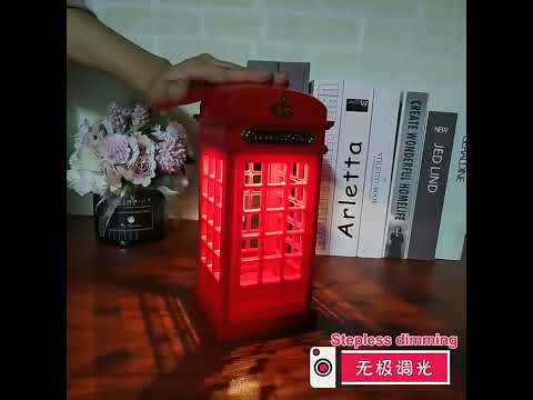 Retro Telephone Booth Shape Warm Light LED Lamp, Rechargeable Touch Control Bedroom Bedside Table Lamp - YouTube Video